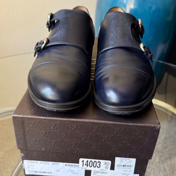 GUCCI NAVY DOUBLE MONK STRAP CAP TOE - Picture 2 of 12